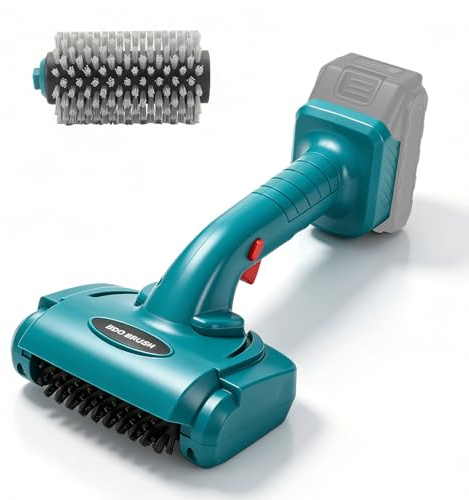 Elektrisk grillborste kompatibel med Makita 18 V batteri | Trådlös, uppladdningsbar, avtagbart roterande borsthuvud i rostfritt stål, för grillgaller och spisplattor, utan batteri