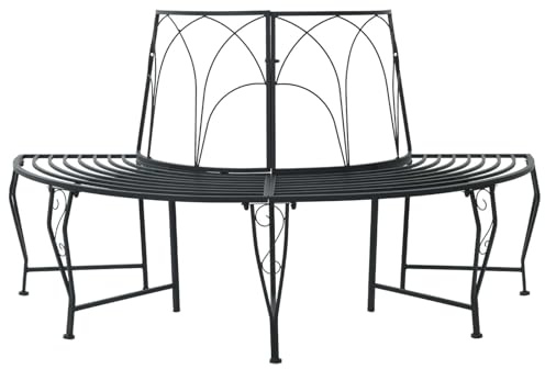 Ziaphsol Banc d'arbre noir en acier, 4 places, 160 x 80 x 89 cm, surface mate, semi-circulaire, résistant aux intempéries, pour jardin, terrasse et extérieur