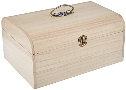 Rayher 6166600 Holz-Koffer, 29,5 x 20,5 x 14 cm, Antikbeschlag, Griff und Verschluss aus Metall, Bastelkoffer, Utensilienkoffer, Holzkoffer, Holzbox, unlackiert, naturbelassen, ohne Inneneinteilung