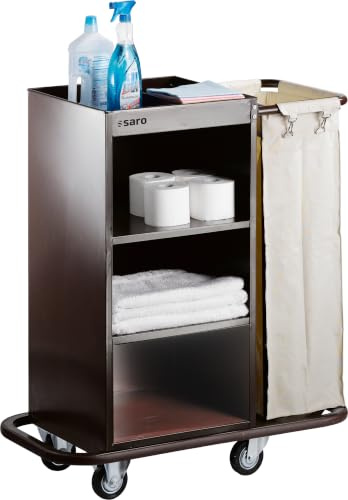 Saro Zimmerservicewagen – 920×450×1120 mm – Stahl lackiert – Gummi-Stoßschutz – Abnehmbarer Wäschesack – Modell AF 260