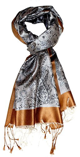 Lorenzo Cana Herrenschal Schaltuch jacquardgewebt 100% Seide 55 cm x 180 cm Paisleymuster Seidenschal Seidentuch harmonische Grau Gold Töne modischer Männerschal 7807011