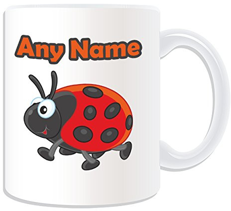 Taza con diseño de mariquita que camina (diseño de insectos animales, color blanco) – Cualquier nombre/mensaje en tu taza única – Lady Bird