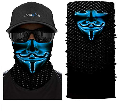ShopINess Unisex multifunktionellt pannband bandana nackvärmare för sportfester halloween och karneval filmkaraktärer – Vendetta (blå), BLÅ