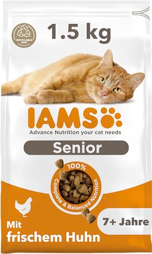 IAMS for Vitality Senior Katzenfutter trocken - Trockenfutter für ältere Katzen ab 7 Jahren mit frischem Huhn, 1,5 kg