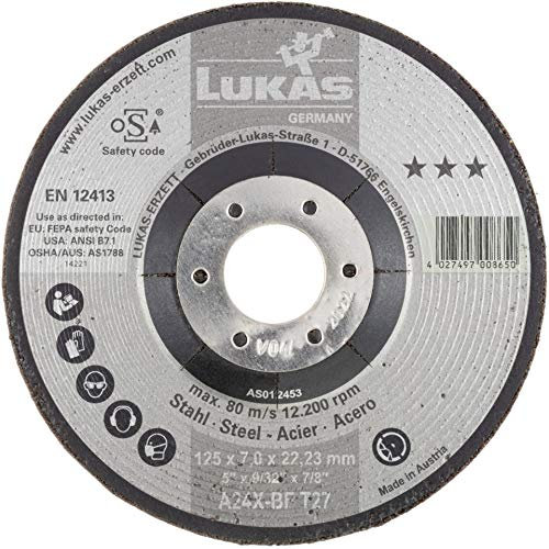 Disco de desbaste LUKAS T27 para acero 125 x 7 mm, acodado | para amoladora angular | A24X-BF