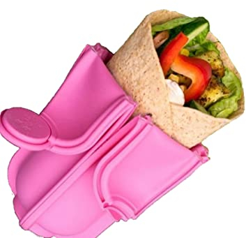 Pink Wrap'd Reusable Silicone Lunch Burrito Flatbread Wrap Holder Container Alternative to Beeswax Wraps Cling Wrap