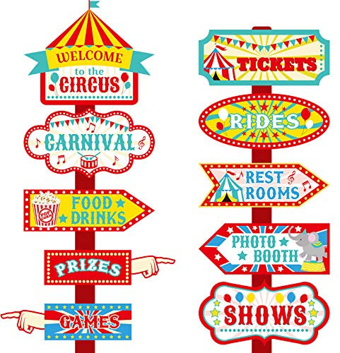 Skylety 20 cartelli direzionali per feste di carnevale circo decorazione circo cartello di benvenuto per compleanno showman temi decorazione accessori