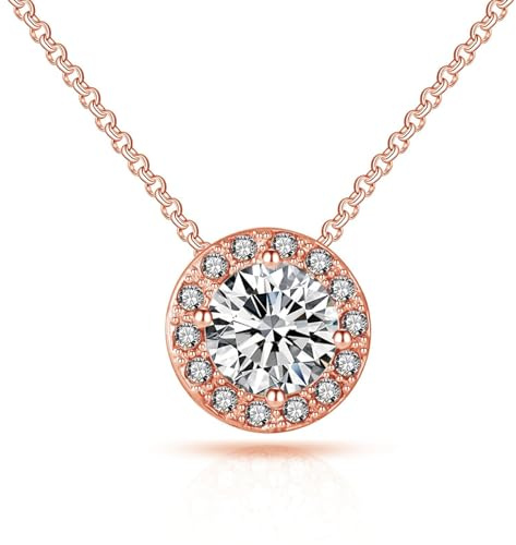 Philip Jones Rose Gold Plated Halo Necklace Created with Zircondia® Crystals
