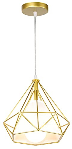 Stoex - Lámpara de techo industrial (25 cm, lámpara de techo, con forma de diamante, cuerda ajustable, oro