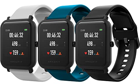 MoKo 3 Stück Armband Kompatibel mit Amazfit Active/Active 2/GTS/GTS 2/2 Mini/2e/3/4/4 Mini/Bip 3/3 Pro/Bip U/U Pro/Lite/GTR Mini/42mm, 20mm Weiches Silikon Sport Uhrenarmband für Damen Herren, G+D+S