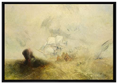 Pixxprint William Turner - Whalers Expressionismus Leinwandbild 100x70 cm im Bilderahmen, Wandbild, Schattenfugenrahmen, Kein Poster