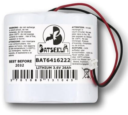 BATSÉCUR - Pile Alarme BAT6416222 Compatible Delta Dore 6416222, BP CS 8000 Tyxal+, Bat CS 8000-SI-SEFIO3 Tyxal+ - 3.6V 26Ah Li-SOCl2