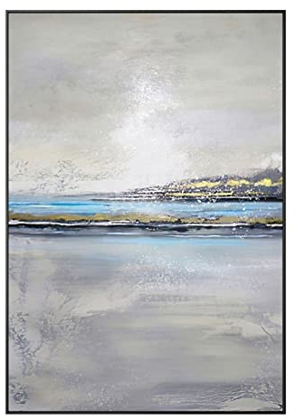 LCDIUDIU Leinwand Bilder,Graue Textur Meer Himmel Landschaft Goldfolie Abstrakte Moderne Handgemalte Ölgemälde Auf Leinwand Für Familie Wand Wohnzimmer Esszimmer Home Art Decor, 100X150Cm(40X60Inch)