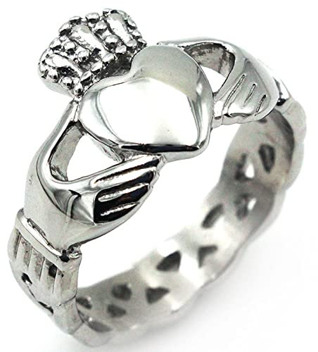 Homxi Punk Ringe Herren,Ringe Claddagh Herzkrone Edelstahlring Herren Gravur Silber Ring Herren Größe 57 (18.1)