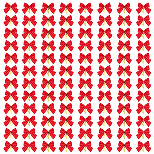 96 Pièces Noeud Pour Sapin de Noel, Deco Sapin Noel Rouge, Arc de Noël Ruban, Noeud Rouge Cadeau 6cm, Ornements de NœUds de Noël pour Nouvel Fête de Mariage Décoration Maison Guirlande Suspendue