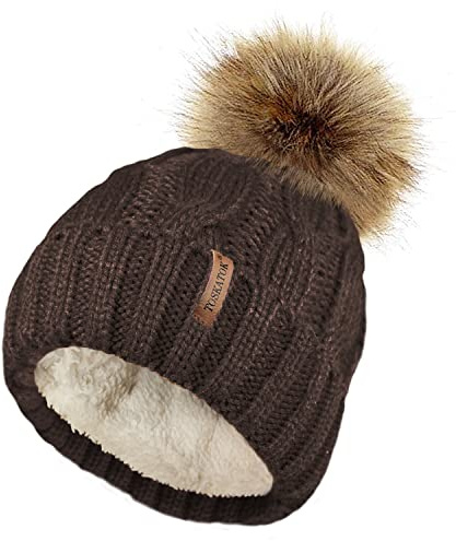 TOSKATOK Sombrero de Punto Grueso para Mujer, con Forro Polar y pellizco de Piel sintética Desmontable ...