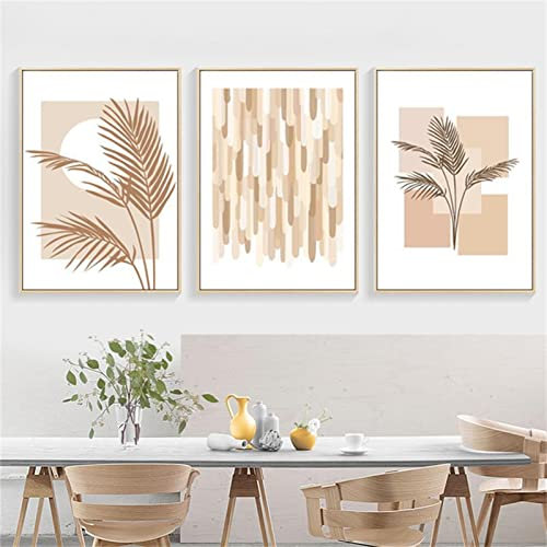 Sarah Duke 3er Premium Poster Set, Pampasgras, Beige, Boho Abstrakt Pflanze Leinwand Bilder,OHNE Rahmen - Leinwand Malerei Kunstposter Wand Deko Wohnzimmer (40x50cm)
