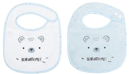 Kikkaboo Babylätzchen 2er Set Bär 23 x 31 cm, Frottee Druckknopf, 100% Baumwolle blau