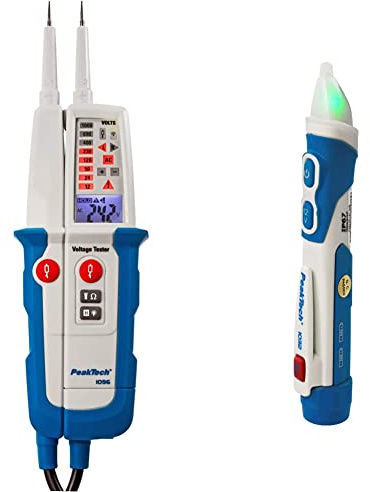 PeakTech 1096 – 2-poliger AC/DC Spannungsprüfer & 1032 – Kontaktloser AC Spannungsprüfer mit LED Signal Lampe & Vibration, 12-1000 V AC Betriebsbereich, Berührungsloser Spannungstester - 160 x 28 mm