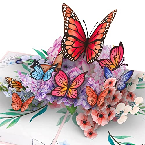 papercrush® Pop-Up Karte Schmetterlinge auf Blumen - 3D Geburtstagskarte für Frauen (Mama, Oma, Tante), Genesungskarte, Glückwunschkarte zum Jahrestag für Freundin, Karte zum Hochzeitstag für Ehefrau