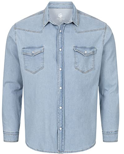 Rock Creek Jeansskjorta för män, denim, blå, herrskjorta, normal passform, långärmad, S–XXL, Ljusblå H-323, S