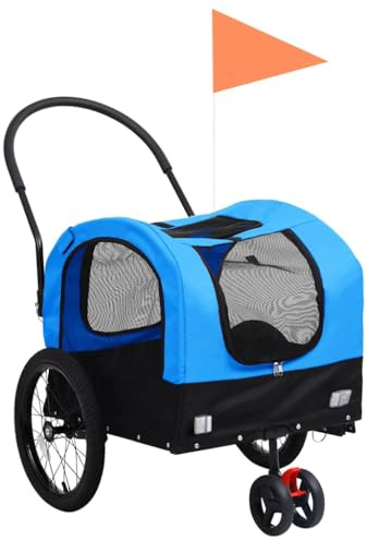 vidaXL Hunde Fahrradanhänger 2-in-1 Blau Schwarz Anhänger Jogger Hundeanhänger