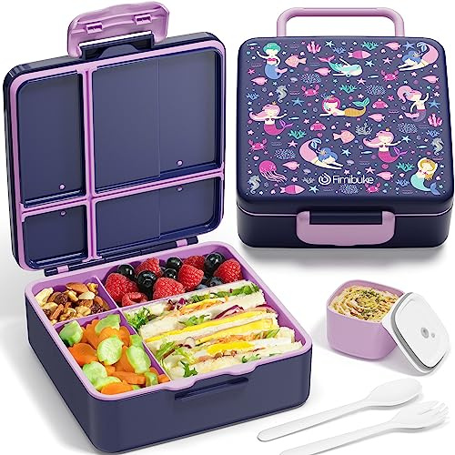 Fimibuke Bento Lunch Box for Kids, Leak Proof Toddler Bento Box with 4 Compartments BPA Free Dishwasher Safe Lunch Container with Utensils, Ideal Portion Sizes for Ages 3-12 Girls Boys for School