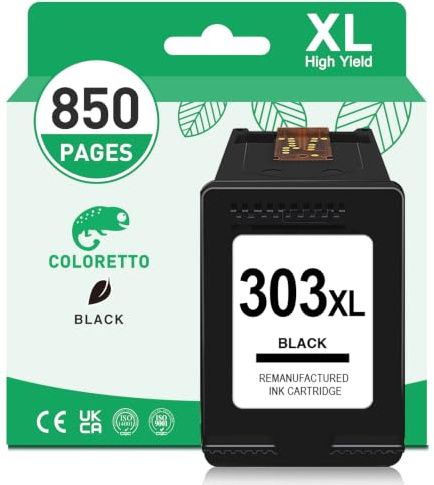 COLORETTO 303XL bläckpatron kompatibel med HP 303 XL, 1 svart | Envy Inspire 7220e 7920e 7922e 7921e 7900e 7221e Envy Photo 6220 6230 7820 7134 6232 7132 skrivare