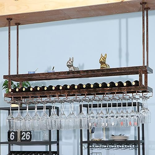 SAGIDAR Decke Weinregale Lagerung, 60cm-200cm Hängender Weinglasregal Aus Metall, Einstellbares Design 35cm-52cm, Platzsparend, Wein-Aufbewahrung, Mehrschichtspeicher, Langlebig Und Robust