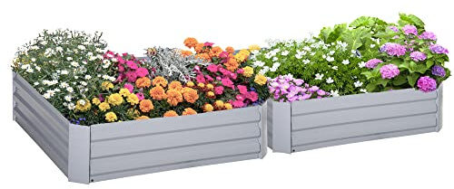 Outsunny Hochbeet Set 2-TLG. Gartenbeet für Garten 100 x 100 x 30 cm Grau | Pflanzkasten, Blumenkasten, Pflanzkübel, Blumenkübel, Terrasse, Verzinkter Stahl