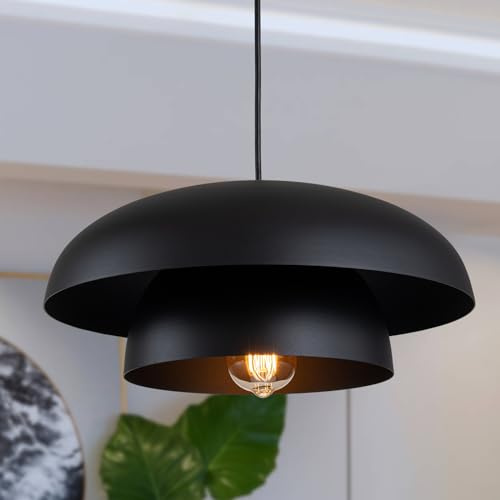 Lingkai 15.7 Black Modern Pendant Light Fixtures, Kitchen Lighting Fixtures Ceiling Hanging Light Fixtures, Farmhouse Large Pendant Light for Kitchen Island Lighting Hanging Lamp