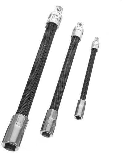 UPKOCH Industrial Grade Flexible Socket Wrench Extender Set 3pcs 1/4-3/8-1/2 Extension Bar Spring Soft Shaft for Automotive Repair and Mechanical Use