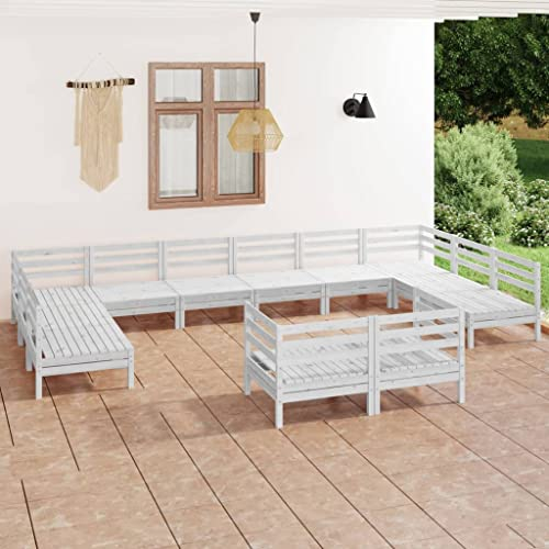 DYRJDJWIDHW europaletten,gartenmöbel Set,palettenkissen,12-TLG. Garten-Lounge-Set Weiß Massivholz KieferGeeignet für Garten, Swimmingpool, Wohnzimmer, Terrasse