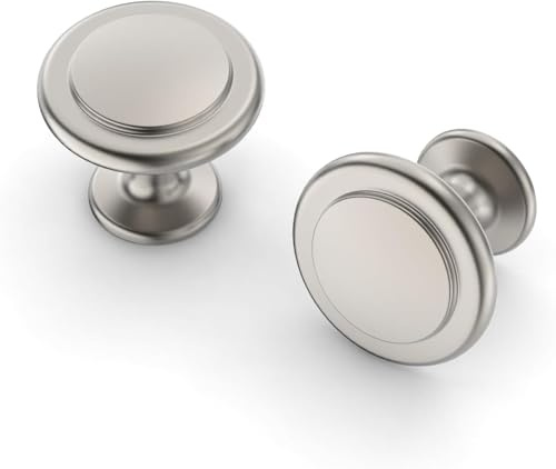 Amerdeco 10 Packs 1-1/4 Inch Brushed Nickel Cabinet Knobs, Satin Nickel Kitchen Cabinet Knobs, Drawer Pulls and Knobs for Bathroom, Closet, Cupboard and Dresser- Hardware for Cabinets