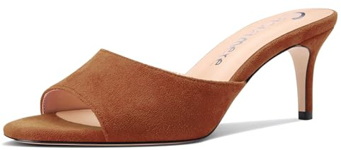 Castamere Femmes Mi Kitten Talon Heel Ouvert Rond Bout Sandales Slip-on Décontracté Dress Mules Chaussures Bureau Été Chaussures 6.5 CM Heels