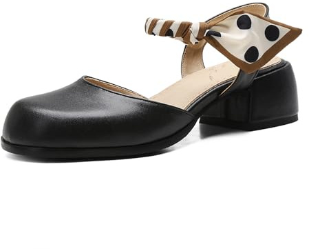 Bviennic Sandalias de Mujer con Tacón En Bloque Punta Rojoonda Tacón Medio Zapatos de Vestir Hebilla Linda Sandals Correa de Tobillo Cintas, L20680Ky Negro Talla 45 EU/47Cn