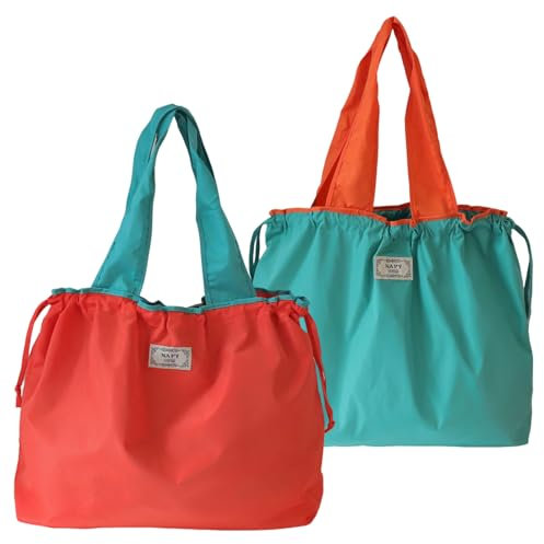 Valicaer Faltbare Einkaufstasche,2Pcs Einkaufsbeutel Waschbar Shopping Bag mit Kordelzug Faltbare Einkaufstaschen Große Tragetasche Wiederverwendbare Nylon Faltbare Tasche für Einkaufen,Camping (C)