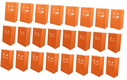 Artibetter 24pcs Pumpkin Paper Bag Tea Halloween Party Decoration Pumpkin Luminary Bags Halloween Decoration Decor Luminary Lantern Bags Orange