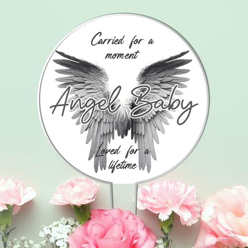 Angel Baby Wings Customisable Acrylic Grave Sign - Personalised Memorial Tribute for Baby Boy or Girl - Available in Blue, Grey, Pink, and Rainbow Colours - Weather-Resistant Grave Marker (Grey)