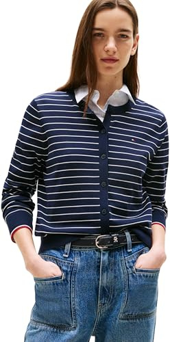 Tommy Hilfiger Donna Cardigan Jersey Stitch Cardigan Elegante, Multicolore (Dark Night Navy/Ivory Silk STP GS), S
