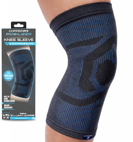 Copper Fit Mobilizer Knee Sleeve – ProSeries with Removable Side Stabilizers Knee Support for Advanced Recovery – Mobility, Knee Pain, Swelling, Inflammation, Circulation, Arthritis, Tendonitis (S/M)
