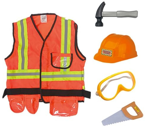 Toddler Dress Up Clothes - Kid Builder Career Outfit, Pretend Role Play Toy Set | Comfortable Wear Childs Builder Playset Kids Toy Toolkit, Construction Worker Fancy Dress Costume For Boys, Girls