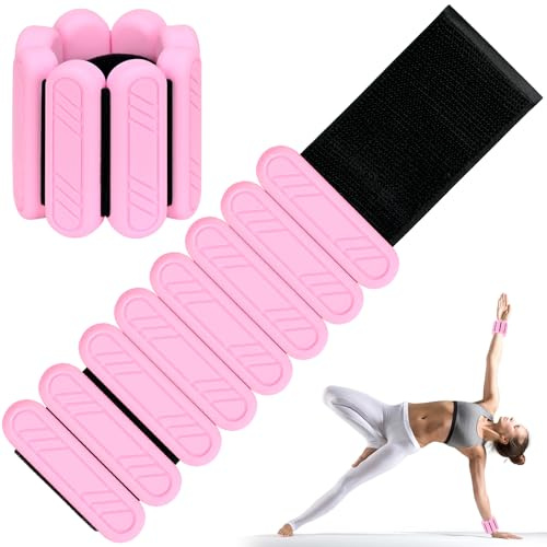 ouhos Set di 2 pesi da polso regolabili, per piedi o polso in movimento, jogging, yoga, aerobica, pilates, fitness, fitness, (rosa, 1kg （2x0.5 kg)