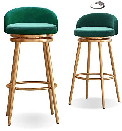 Set mit 2 drehbaren Barhockern mit weich gepolstertem Sitz und Metallbeinen, 65 cm Höhe, unterstützt bis zu 200 kg, ideal für Küchenbars und Theken