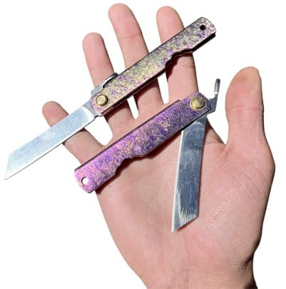 Obespina Petit Couteau Pliant Higonokami Traditionnel Japonais Manche Titane Anodisé Rose Or Lame Tanto Inversé Acier 14c28n Collection De Poche Cadeau Homme custom decoupe artisanat