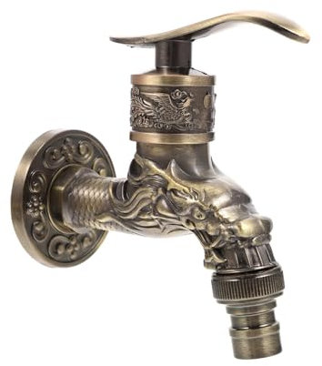Grifo de pared vintage, grifo de latón antiguo, grifo de jardín antiguo, dragón tallado aleación de zinc, grifo de agua fría montado en la pared lavadora para el hogar, cocina, balcón, jardín al aire
