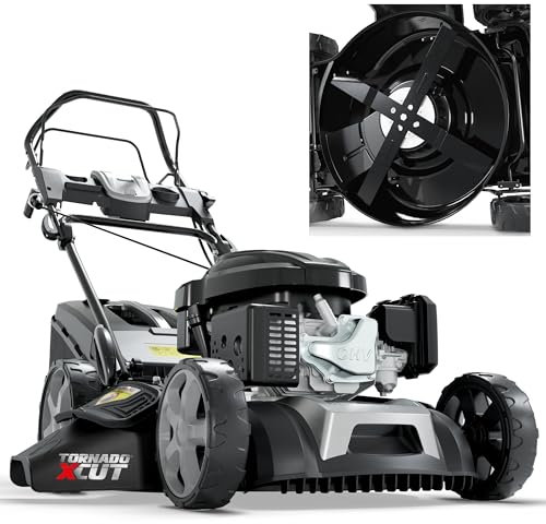 ONBEST 5IN1 Rasenmäher Benzin - 6,5 PS - mit 4 Klingenschneidsystem & Sograd – 4 Takt Motor – 196 cm³ Hubraum – 51 cm Schnittbreite – 60L Fangkorb – Radantrieb – Benzin Rasenmäher mit Seitenauswurf