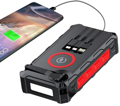 Banque d'énergie Solaire à poignée à Main - Chargeur sans Fil Pliable, Alarme SOS et Boussole | Batterie Portable compacte avec lumière LED Batterie d'urgence compacte pour vélo, la pêche, la Rando