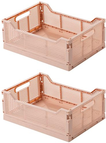 Spesh Klappbox 2 Stück Klappkiste 40*30cm Faltbar Aufbewahrungskörbe Stapelbar Aufbewahrungsboxen für Küche,Bad,Büro,Schrank(Rosa, 40*30*15cm)