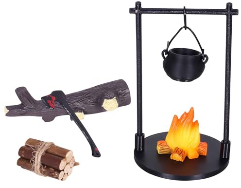 Wichtel Zubehör Weihnachten Miniatur Weihnachtswichtel Set, Mini Lagerfeuer Wichtel Set, Lagerfeuer Wichtelzubehör, Hängender Lagerfeuerofen Miniatur Weihnachten Wichtelset Für Puppenhaus (A)